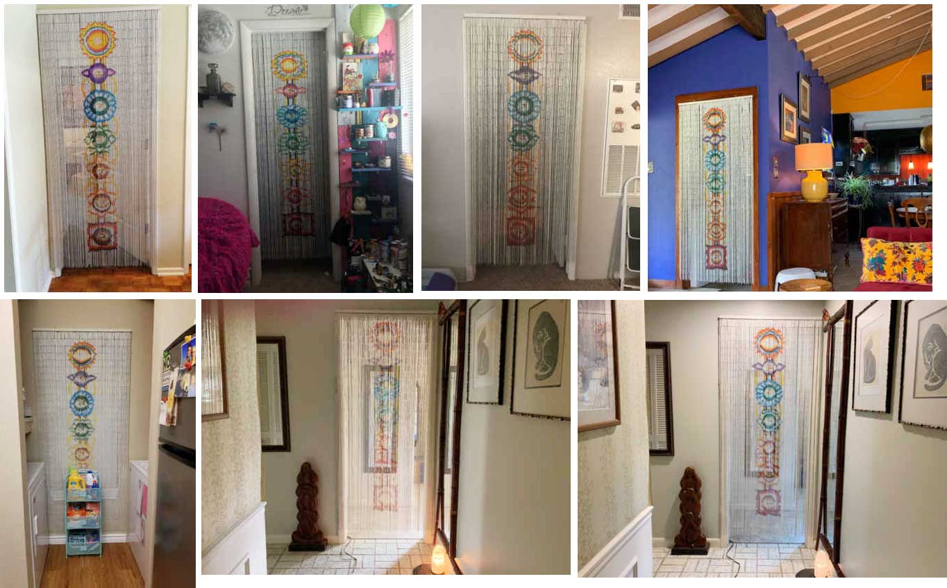 Bead Curtain Chakra Bamboo Beaded Doorway Hand Painted Handmade Bathroom Wall Art Home Decor